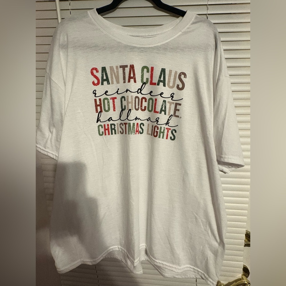 Gildan White Short Sleeve Tee with Festive Print